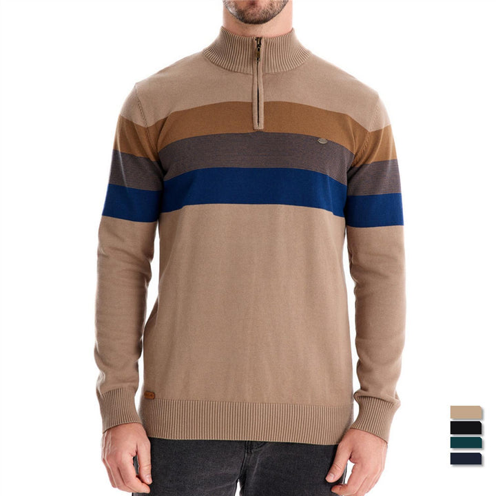 Herren Strickpullover mit modischem Stehkragen und feinen Streifen Echoarchiv