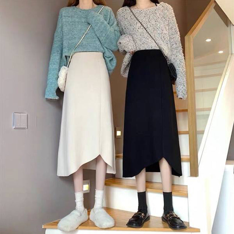 Damen Eleganter midi Rock mit asymmetrischer Saumlinie und hohem Bund – Élara