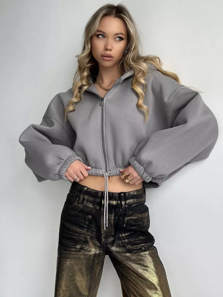 Damen nan kurzes Oversize-Kapuzensweatshirt mit Halbzip und Kordelzugbund Echo Archiv