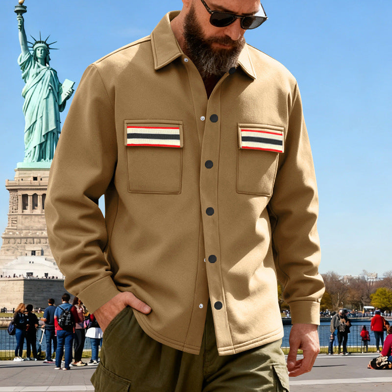 Herren Overshirt-Jacke mit Druckknopfleiste und gestreiften Brusttaschen – Taviero