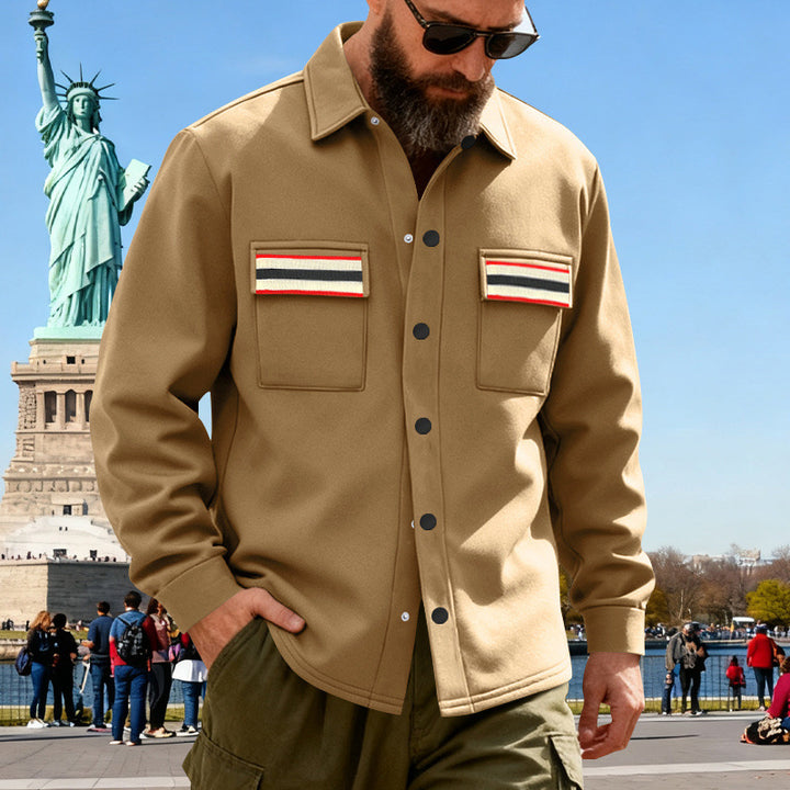 Herren Overshirt-Jacke mit Druckknopfleiste und gestreiften Brusttaschen – Taviero