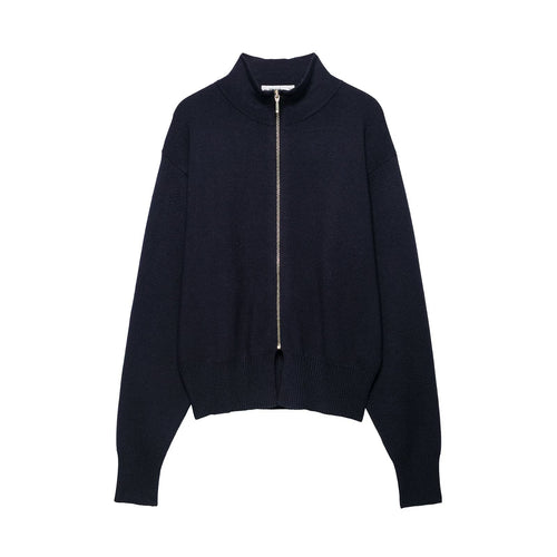 Damen Cropped Strickjacke mit Stehkragen und durchgehendem Reißverschluss Echoarchiv