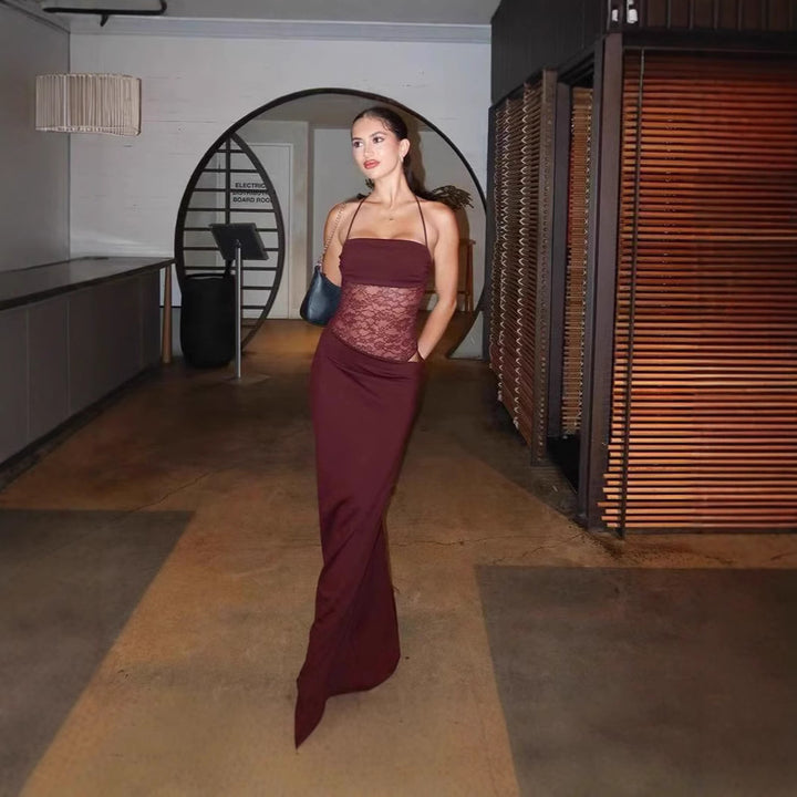 Damen Maxikleid mit transparentem Oberteil und eleganten Details Echo Archiv