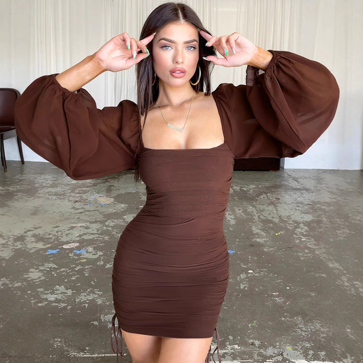 Damen Figurbetontes Minikleid mit puffärmel und seitlicher Raffung Echo Archiv