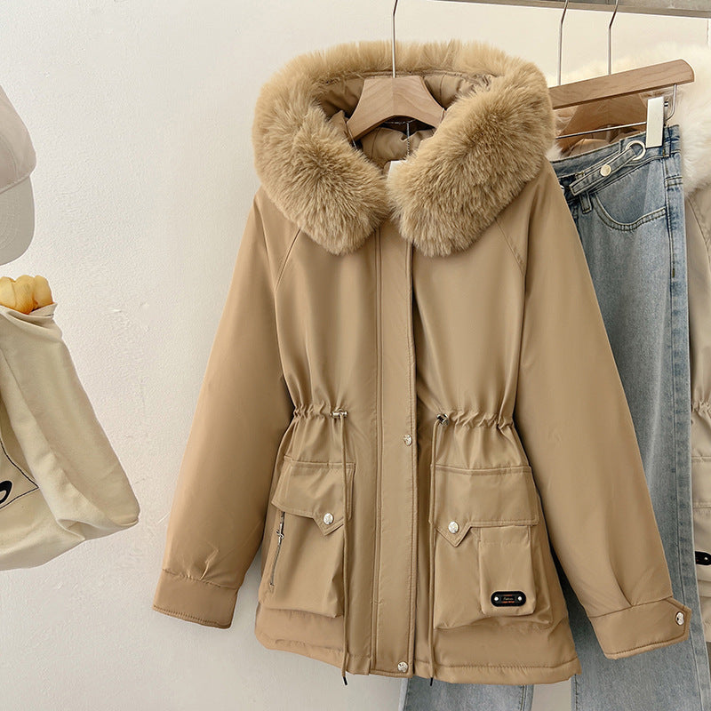 Damen Wattierter Parka mit Tunnelzugtaillierung, Kapuze und voluminösem Kunstfellkragen Echo Archiv