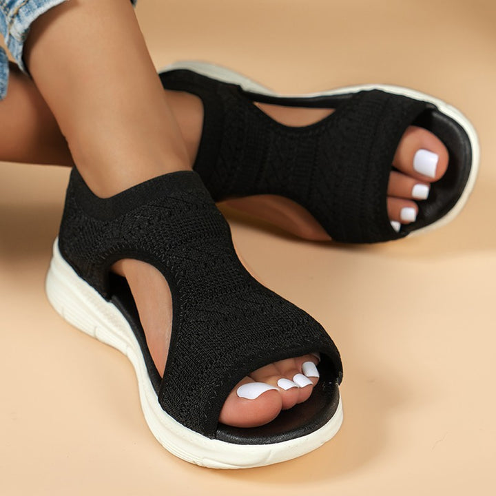 Damen Elastische Strick-Slingback-Sandale mit offener Zehenpartie und dämpfender Komfortsohle – Sorelia