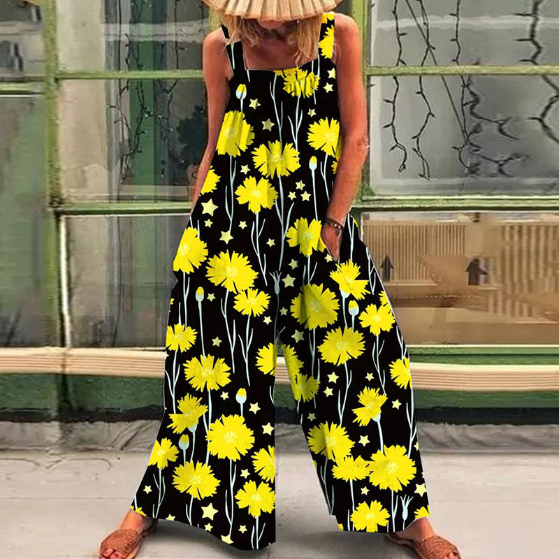 Damen lässiger Jumpsuit mit floralem Muster und weitem Schnitt Echoarchiv