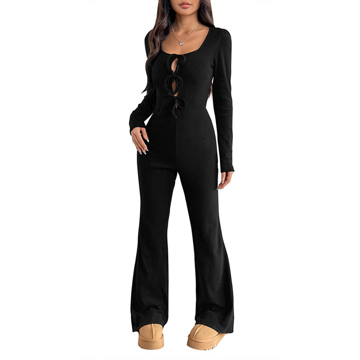Damen Mode Jumpsuit mit langen Ärmeln und Schnürdetails Echo Archiv