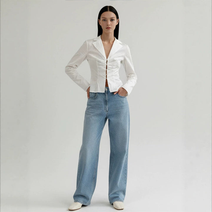 Damen Taillierte Popeline-Hemdbluse mit Korsettnähten & Häkchenfront Echoarchiv