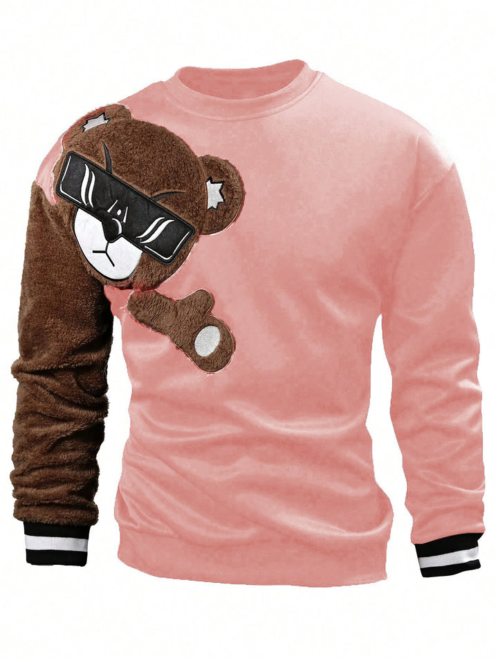 Herren Sweatshirt mit plüschiger Bärenapplikation Echoarchiv