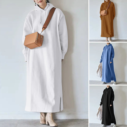 Damen nan Oversize Kapuzenmaxikleid mit geradem Schnitt und Seitenschlitz Echo Archiv