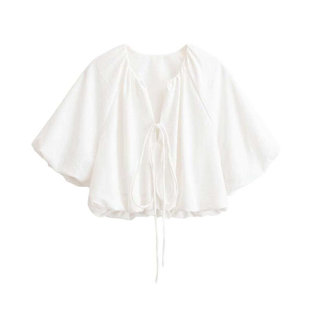 Damen Oversize Cape-Bluse mit Tunnelzug, Ballonärmeln und gerafftem Saum Echo Archiv