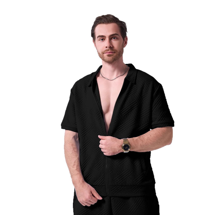 Herren Kurzarm Zipshirt mit strukturiertem Design Echoarchiv
