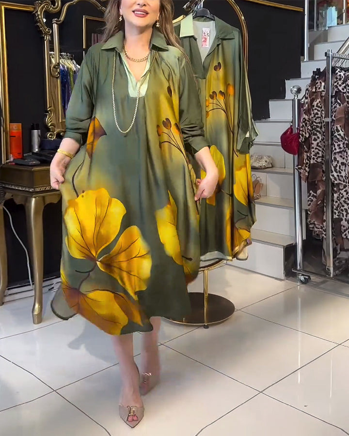 Damen nan oversized Hemdkleid im A-Linien-Schnitt mit Hemdkragen und großflächigem Blumenprint Echo Archiv
