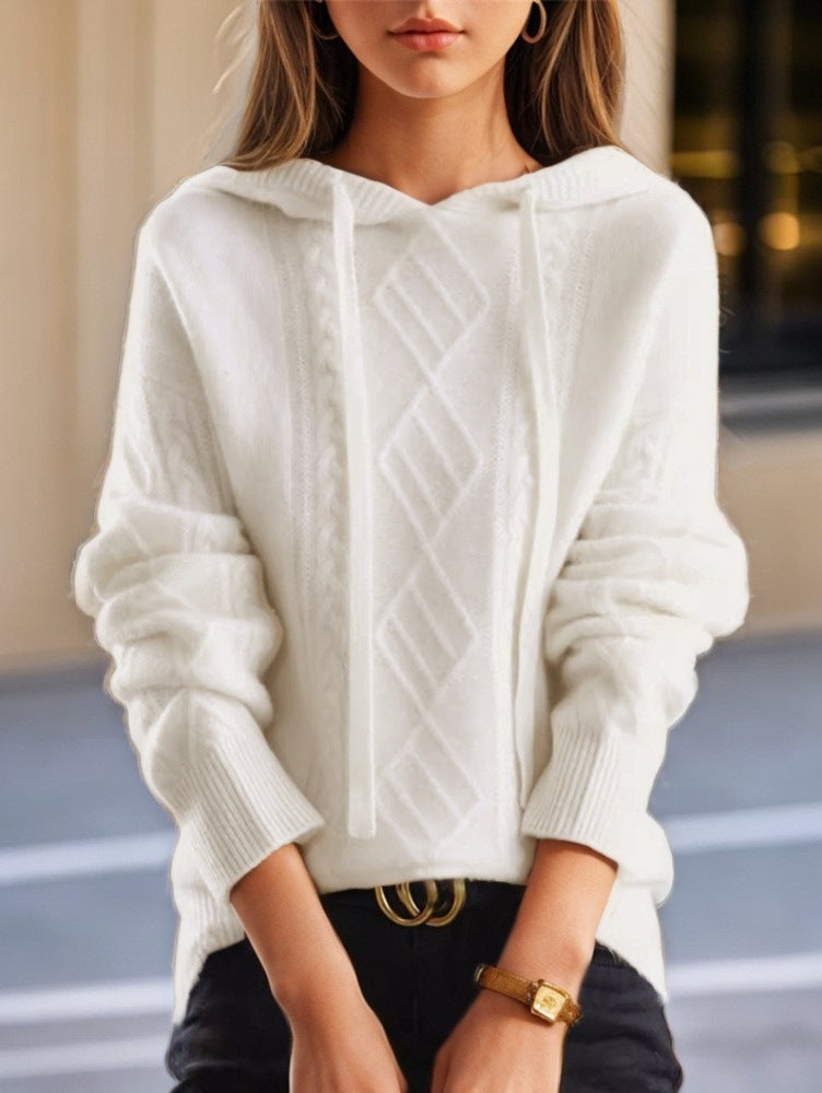 Damen nan kuscheliger Kapuzenpullover aus Kaschmirmischung mit Zopfmuster und Oversize-Schnitt Echo Archiv