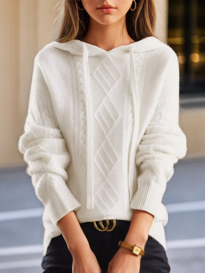 Damen nan kuscheliger Kapuzenpullover aus Kaschmirmischung mit Zopfmuster und Oversize-Schnitt Echo Archiv