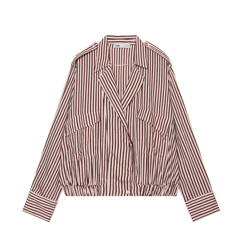 Damen Gestreifte Oversized Hemdjacke mit Tunnelzugsaum und Pattentaschen Echo Archiv