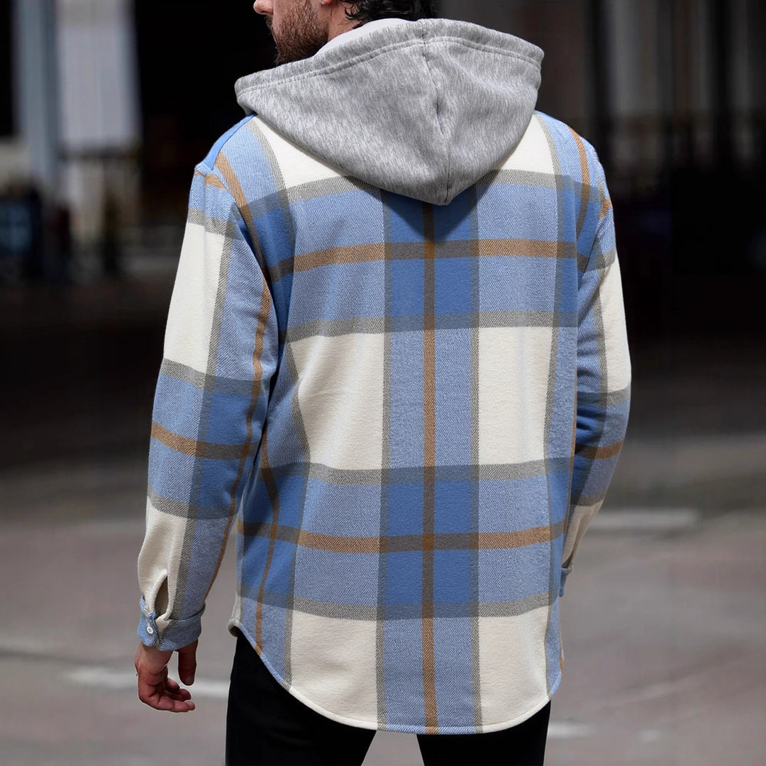 Herren Flanelljacke im lässigen Karomuster mit Kapuze und zwei Taschen Echoarchiv