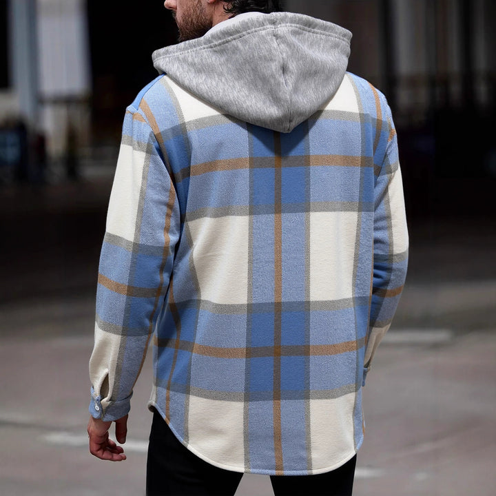 Herren Flanelljacke im lässigen Karomuster mit Kapuze und zwei Taschen Echoarchiv