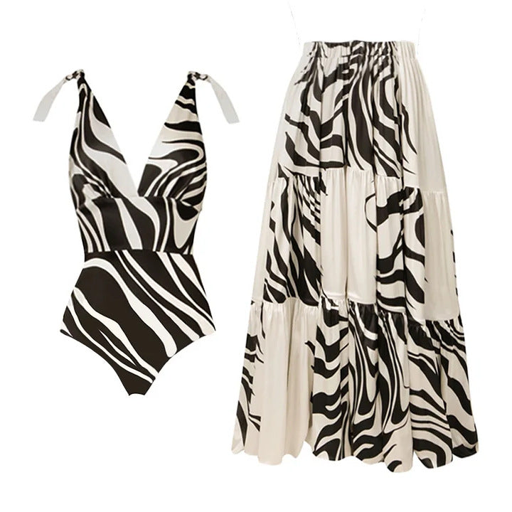 Damen Einteiler Badeanzug mit stilvollem Zebra-Design Echo Archiv