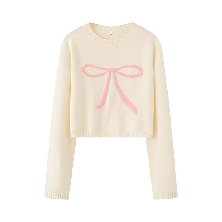 Damen nan kurz geschnittener Strickpullover mit Intarsien-Schleifenmotiv Echo Archiv