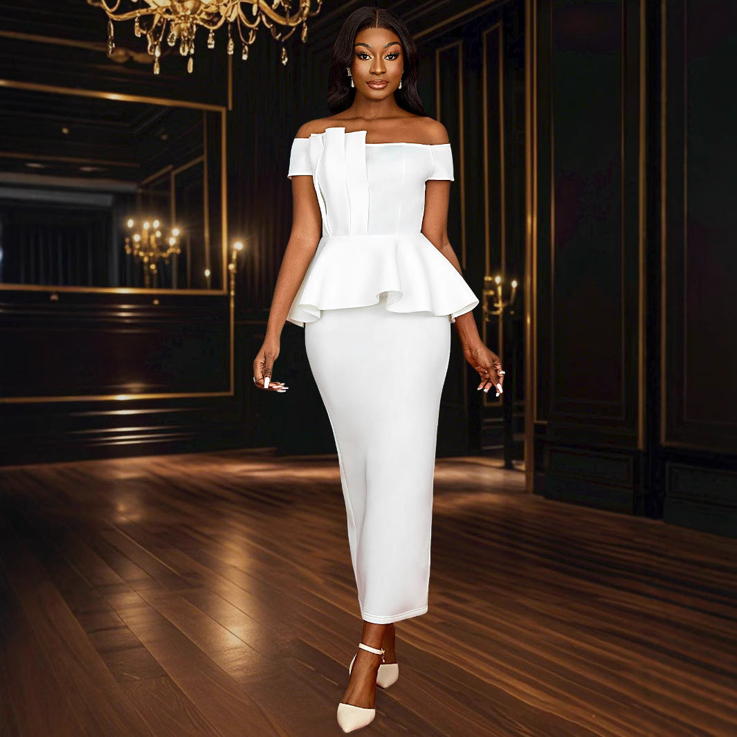 Damen Elegantes Peplum Kleid mit schulterfreiem Oberteil Echo Archiv