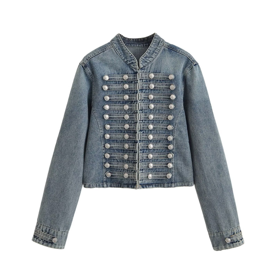 Damen Jeansjacke im Military-Stil mit Stehkragen und dekorativen Zierknopfleisten Echo Archiv