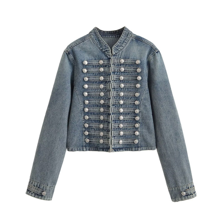 Damen Jeansjacke im Military-Stil mit Stehkragen und dekorativen Zierknopfleisten Echo Archiv