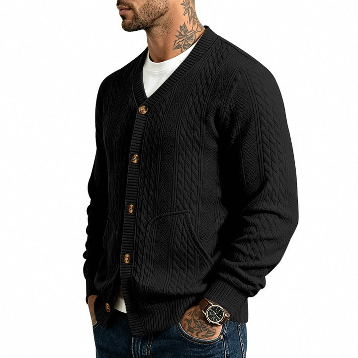 Herren Strukturierter Strickcardigan mit V-Ausschnitt und Zopfmuster – Terenzo