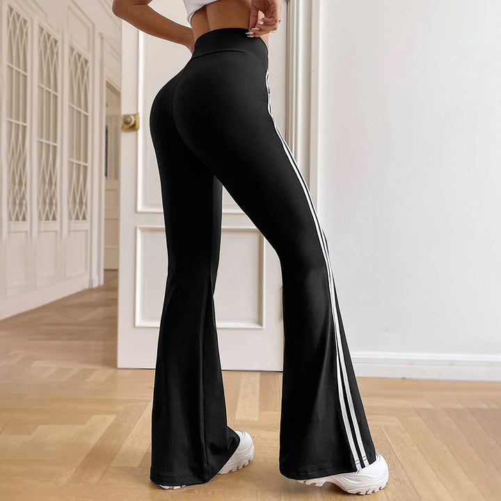 Damen hochgeschnittene Flared-Sporthose mit taillenformendem Komfortbund und seitlichen Kontraststreifen – Avérine