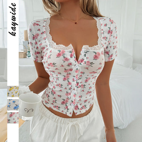 Damen Wickeloberteil mit Spitzenverzierung und floralen Details Echo Archiv
