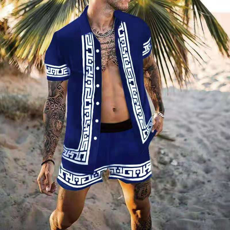 Herren Kurzarm Floral Print Urlaub Set Echoarchiv