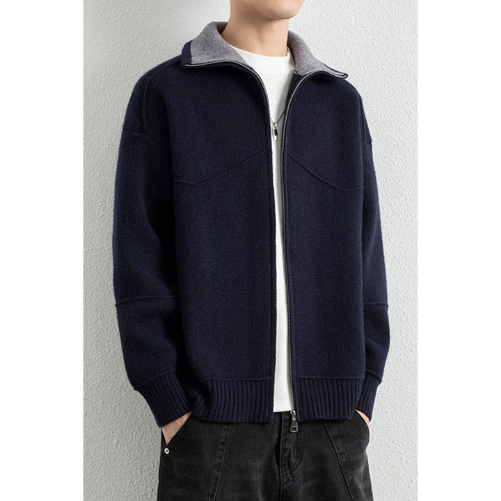 Herren Strick-Zipjacke mit Kontrastkragen und Rippbündchen Echoarchiv