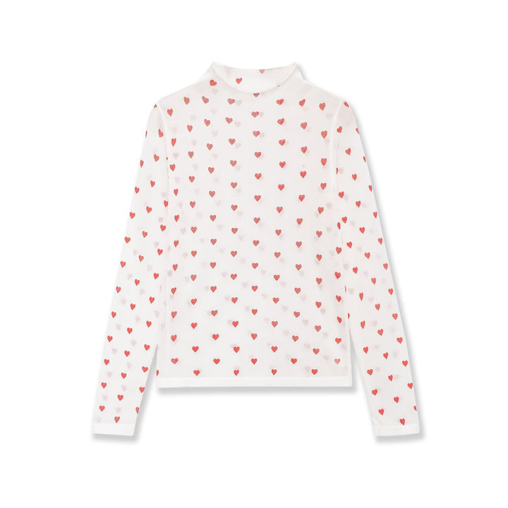 Damen Langarm-Feinstrickshirt mit Stehkragen und Allover-Herzjacquard Echo Archiv