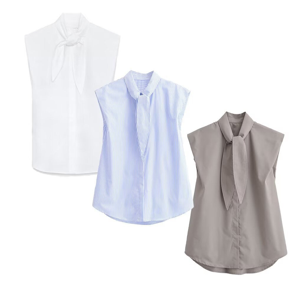 Damenbluse mit innovativem Stehkragen und eleganter Schleifenapplikation Echo Archiv