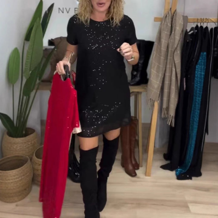 Damen nan funkelndes Shift-Minikleid mit Paillettenbesatz und transparentem Saum Echo Archiv