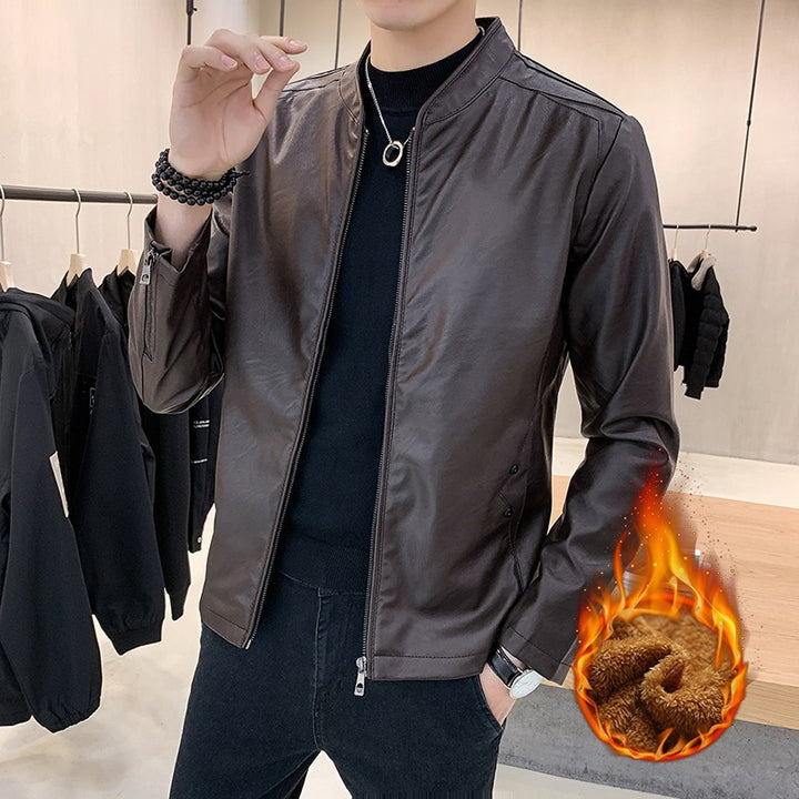 Herren Modische Kunstlederjacke mit Stehkragen und Reißverschlusstaschen Echo Archiv