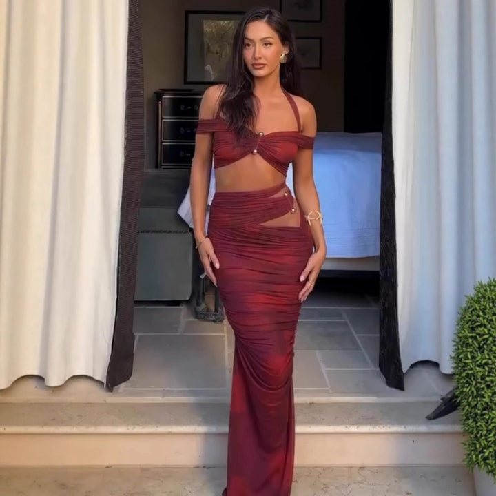Damen Crop-Top und Maxi-Rock Set mit raffiniertem Rüschen-Design Echo Archiv