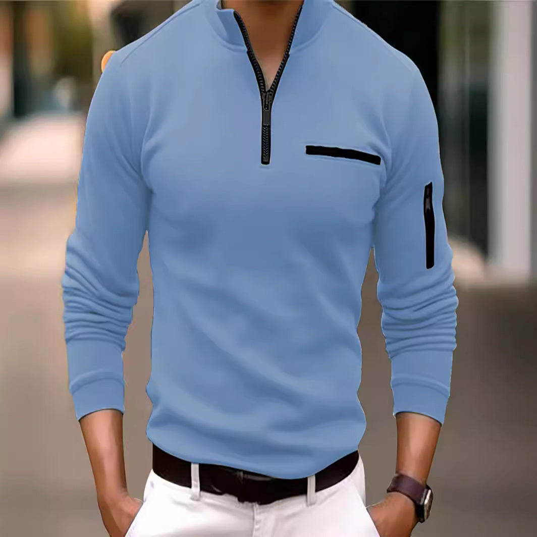 Herren Sweatshirt mit modernem Stehkragen und praktischen Reißverschlusstaschen Echoarchiv