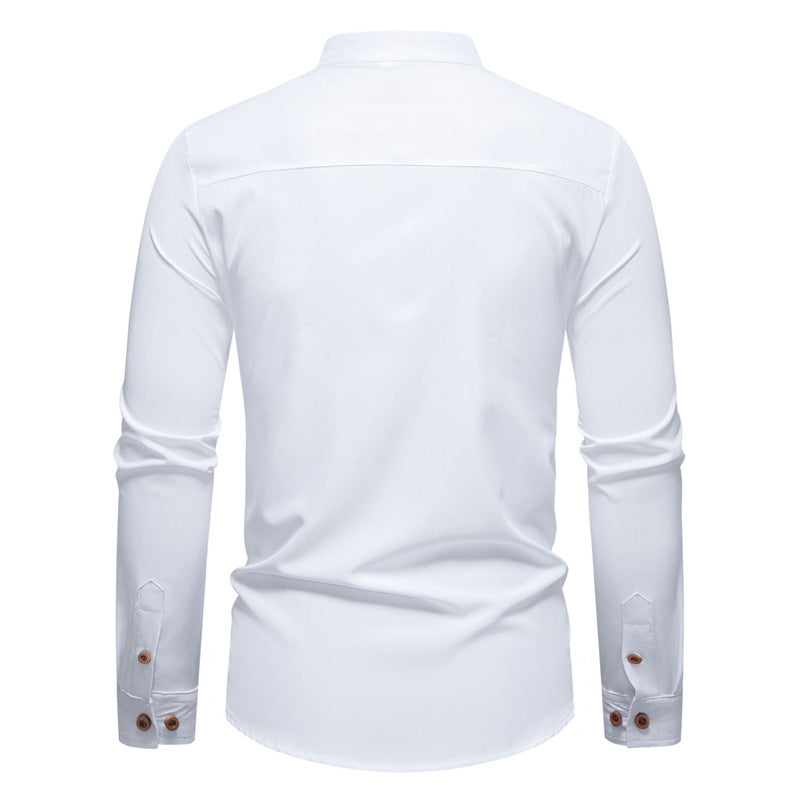 Herren Langarm-Henley-Shirt mit modernem Stehkragen und dekorativen Knöpfen Echoarchiv
