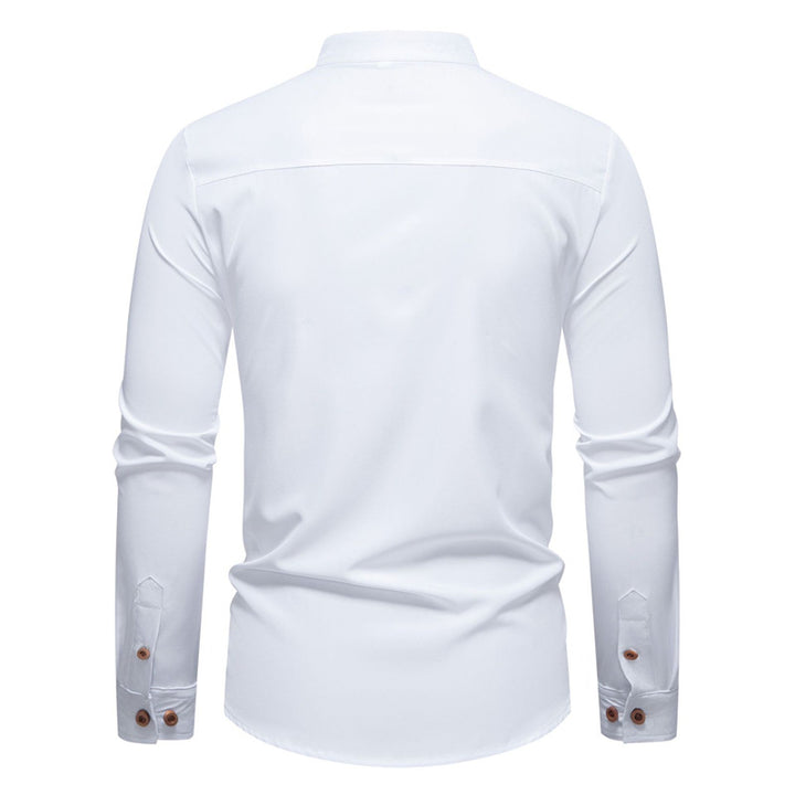 Herren Langarm-Henley-Shirt mit modernem Stehkragen und dekorativen Knöpfen Echoarchiv
