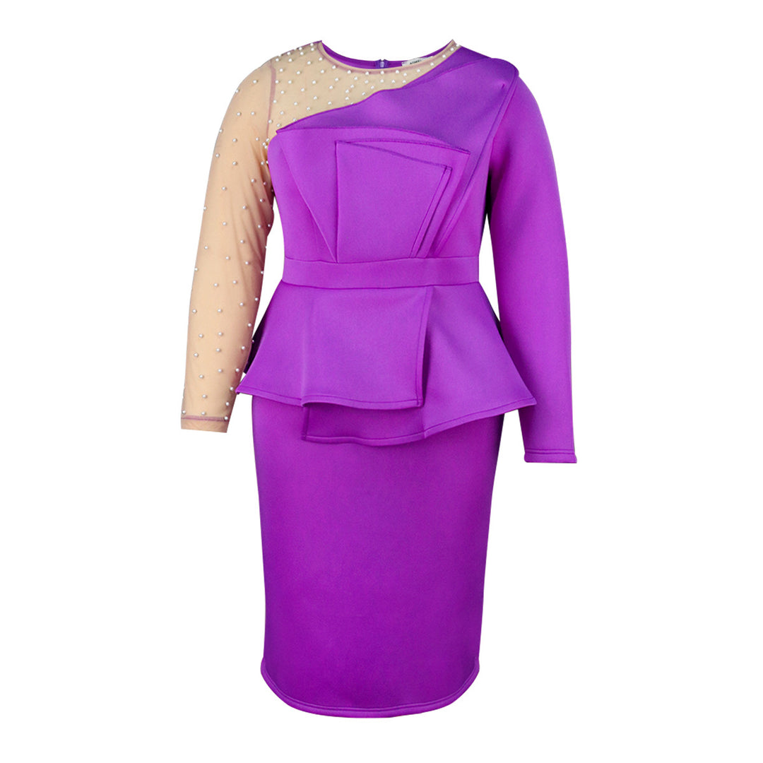 Damen figurbetontes Abendkleid mit transparenten Puffärmeln und voluminösem Oberteil Echo Archiv