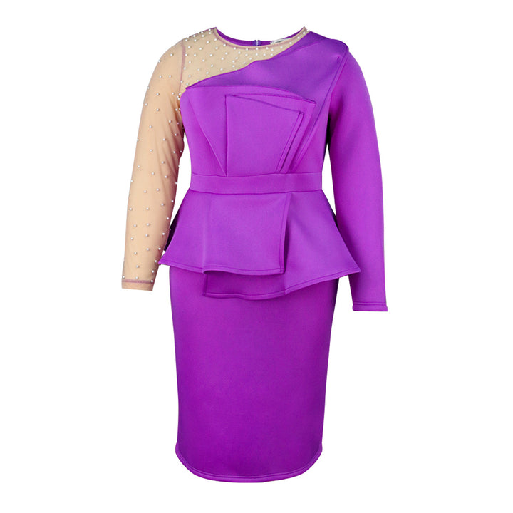 Damen figurbetontes Abendkleid mit transparenten Puffärmeln und voluminösem Oberteil Echo Archiv