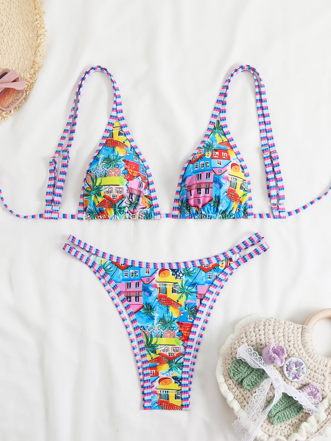 Damen Triangel-Bikini-Set mit lebhaftem Strandmotiv Echo Archiv
