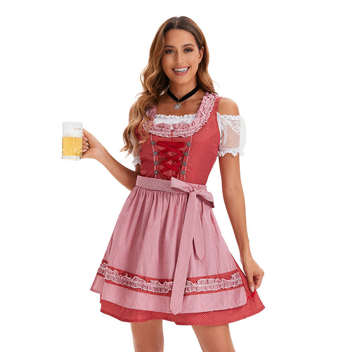 Damen nan traditionelles Dirndlkleid mit Spitzenbluse, Schnürung und Taillenschürze Echo Archiv