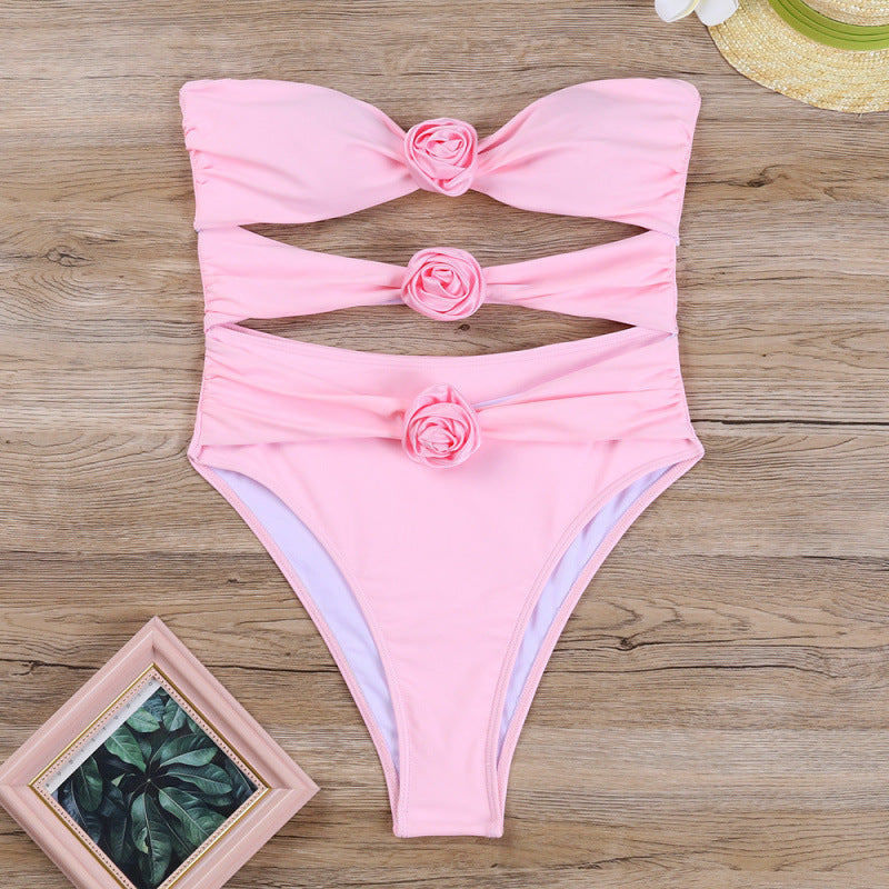 Damen Cut-Out Einteiler Badeanzug mit floralem Detail Echo Archiv