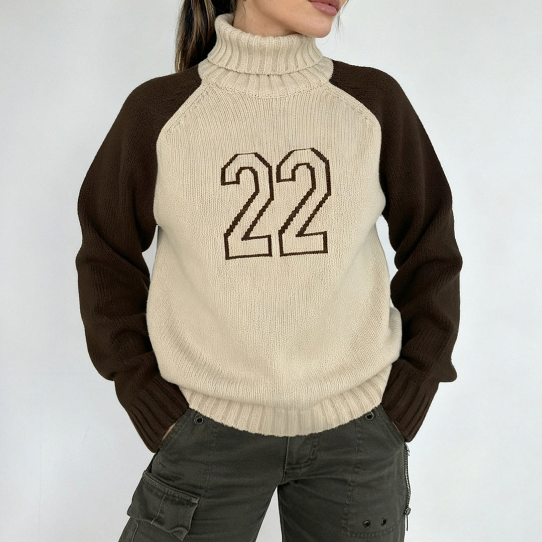 Damen Rollkragenpullover mit Raglanärmeln und Zahlen-Intarsia Echo Archiv