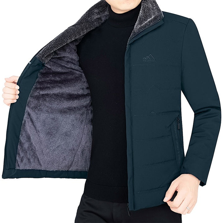 Herren Thermo-Stehkragenjacke mit weichem Teddyfutter und Reißverschlusstaschen – Taviero