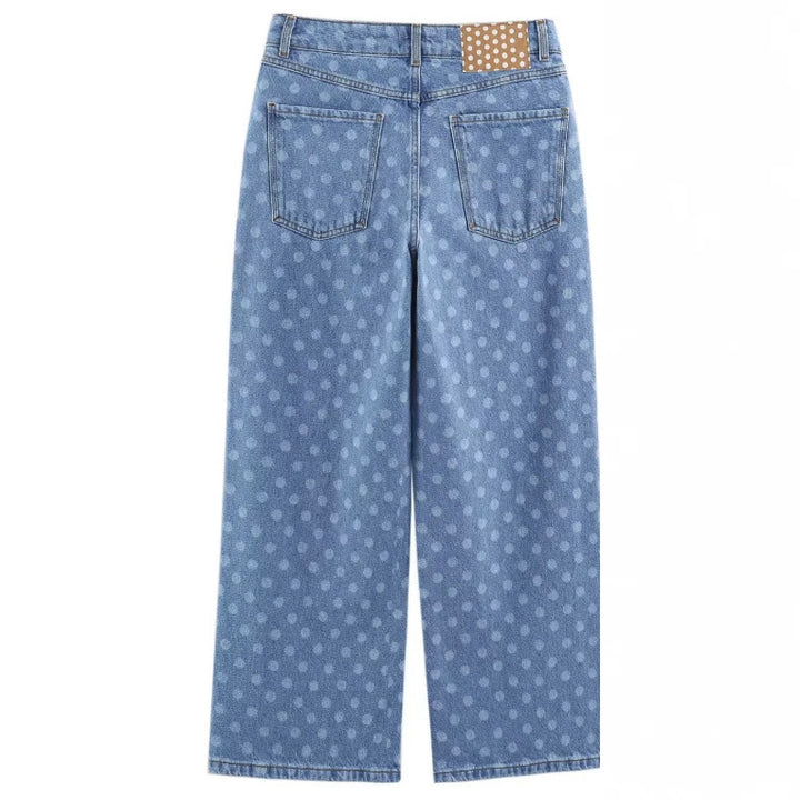 Damen Weite High‑Waist Culotte-Jeans mit verkürztem Bein und tonalem Punktemuster Echo Archiv
