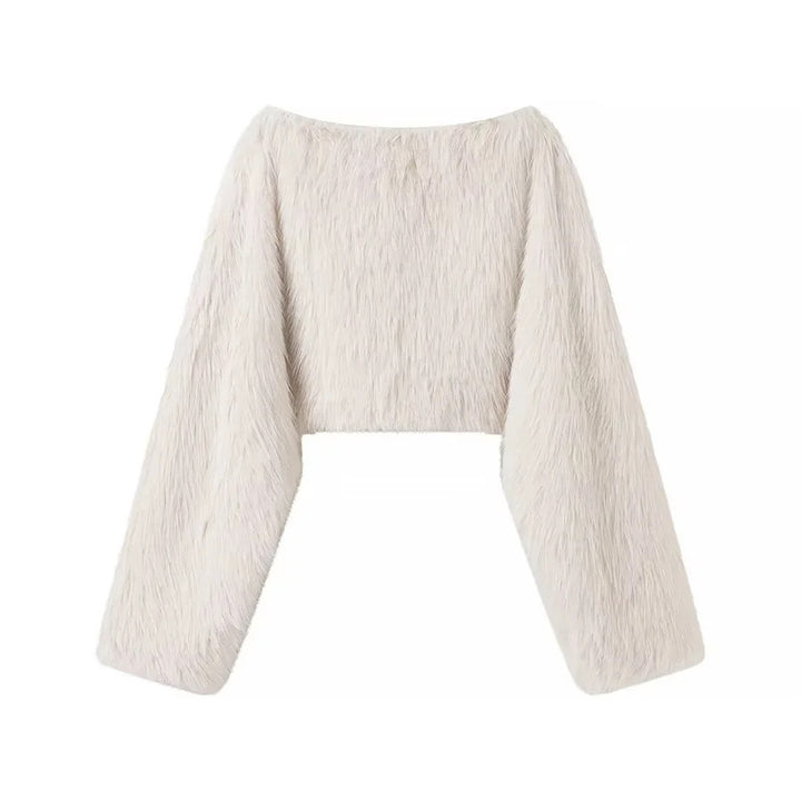 Damen nan kuscheliger Cropped-Fellpullover mit weitem Bootneck und voluminösen Ärmeln Echo Archiv